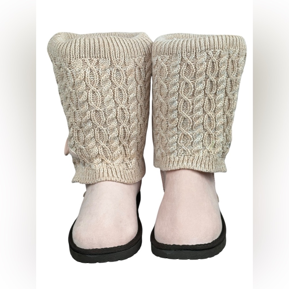 Muk Luks Janie Faux Fur Lined Sweater Boot Pink Blush Cushion Sole NEW Size 7